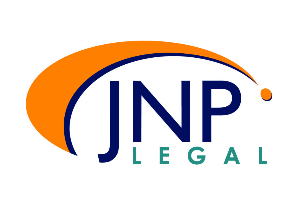 JNP legal logo -text with orange arch over the top.